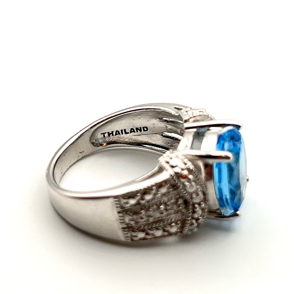 Blue Topaz Sterling Silver Ring Size 5 925 RJ Thailand - Picture 5 of 6